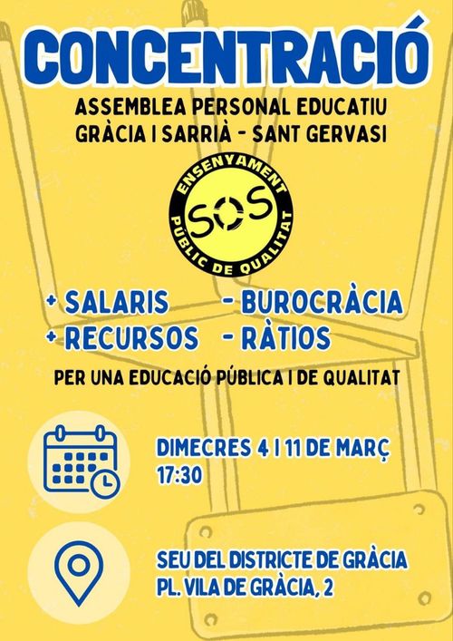 Concentració. Assemblea personal educatiu Gràcia i Sarrià - Sant Gervasi